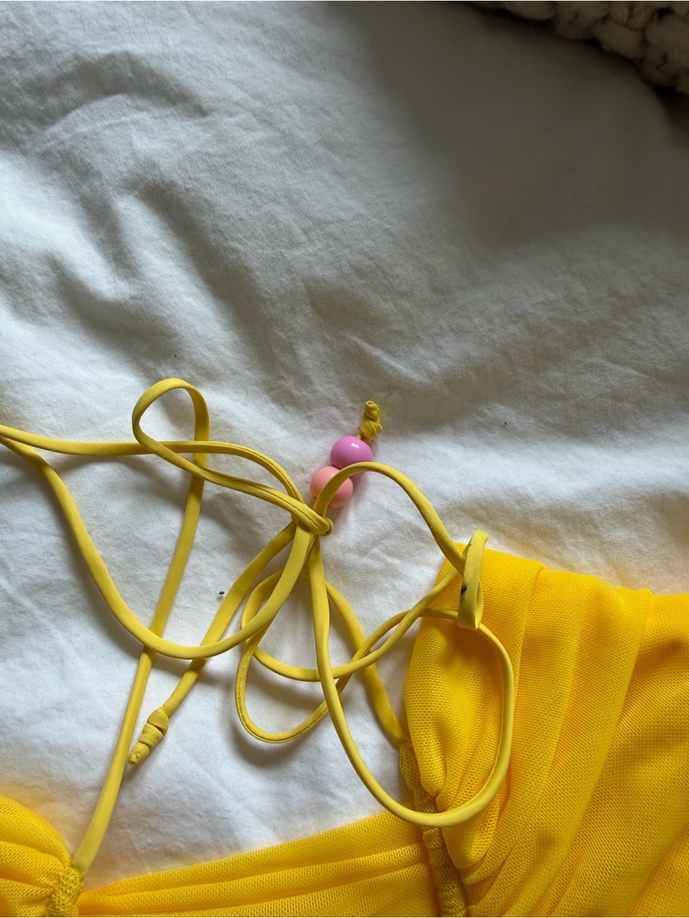 STAUD Lizzie Bright Yellow Ruched Spaghetti Strap Halter Top - Picture 3 of 7
